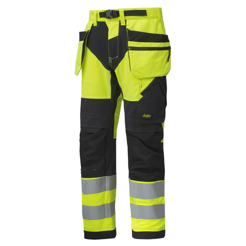 Snickers 6932 FlexiWork Hi-Vis Work Trousers Holster Pockets CL2