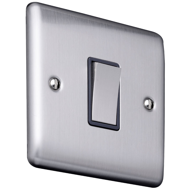 Caradok 1 gang Intermediate Switch - Brushed Chrome, Metal Switch, Grey Insert