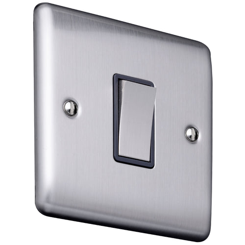 Caradok 1 gang Intermediate Switch - Brushed Chrome, Metal Switch, Grey Insert