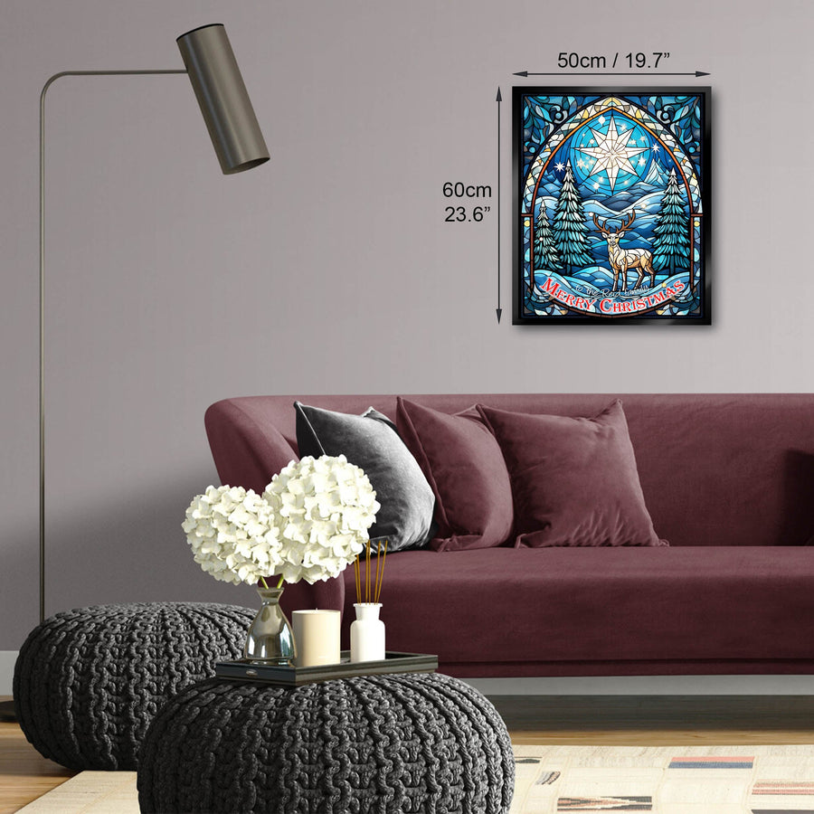 Illuminated Artwork Christmas Illustration "Stained Glass Reindeer" with Personalisation