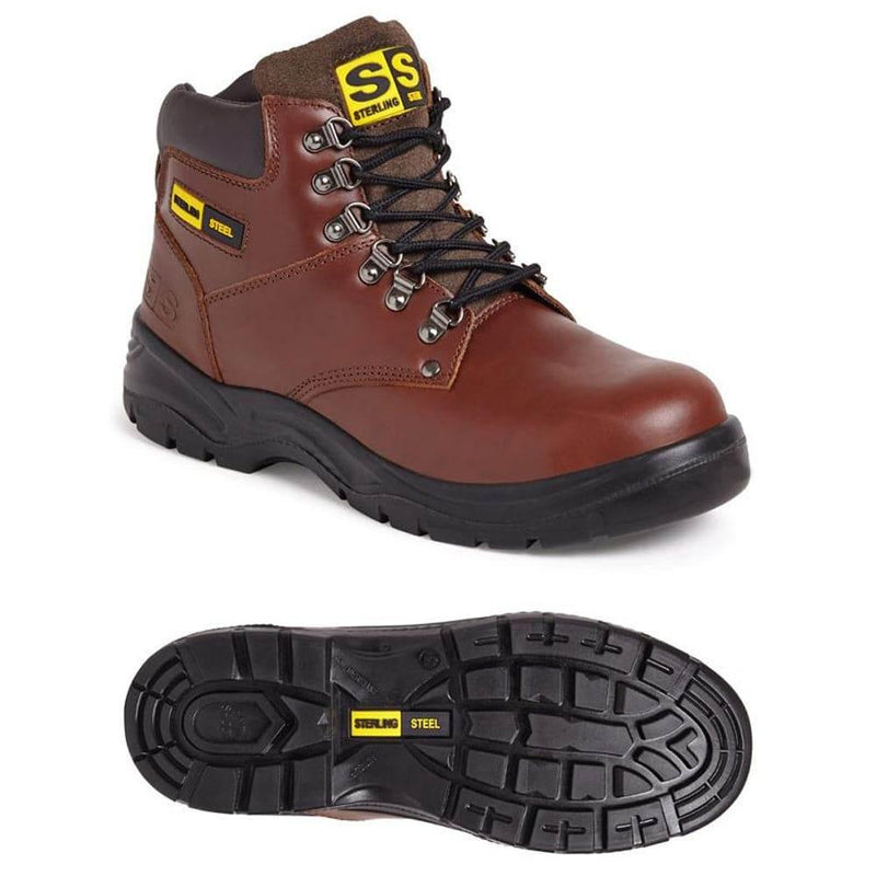 Sterling Black Brown Leather Hiking Safety Work Boot Trainer Steel Toe Cap