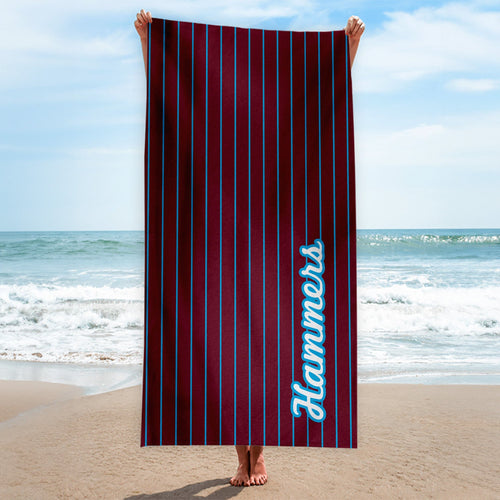 West Ham - Stripes - Microfibre Retro Beach Towel - 150cm x 75cm