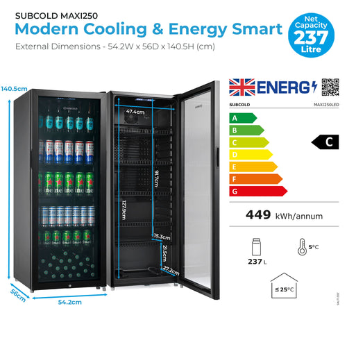 Subcold Maxi250 Tall Drinks Fridge Black