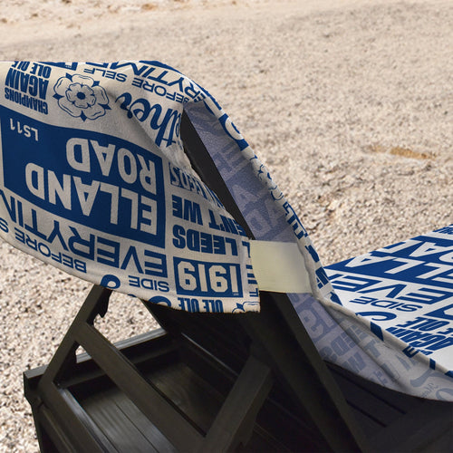 Leeds - Word Montage - White & Blue - Sunbed Towel