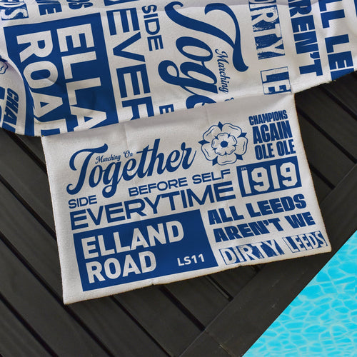 Leeds - Word Montage - White & Blue - Sunbed Towel