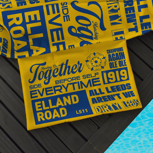 Leeds - Word Montage - Yellow & Blue - Sunbed Towel