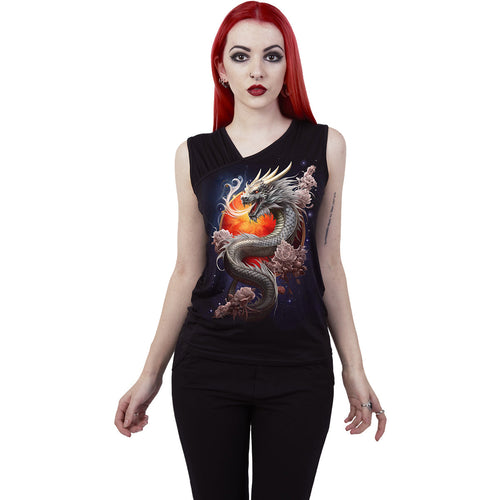 SUN DRAGON - Gathered Shoulder Slant Vest Black