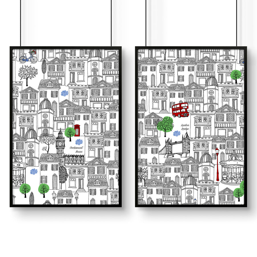 Wall art London | Set of 2 framed travel posters