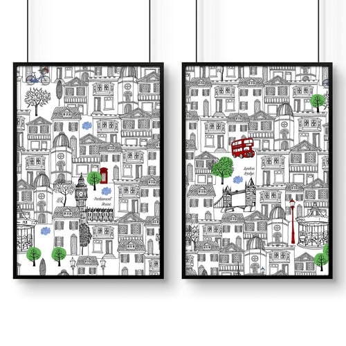 Wall art London | Set of 2 framed travel posters