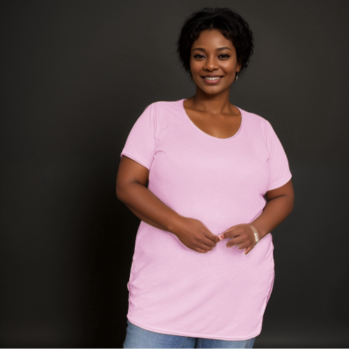 Ribbed Long-Length Tee Plus Size T-SHIRT