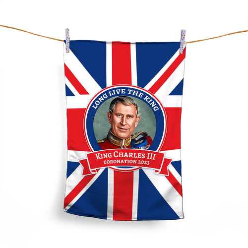 King Charles Coronation - Union Jack - Portrait - Lightweight, Microfibre Tea Towel