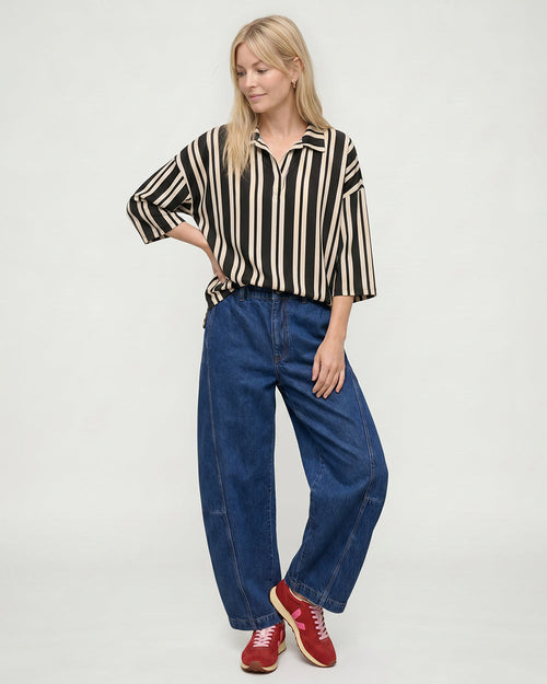 Vi Brown Stripe Print V-Neck Shirt
