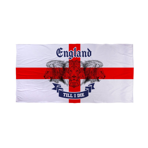 England Till I Die Roaring Lions Lightweight, Microfibre Beach Towel - 150cm x 75cm