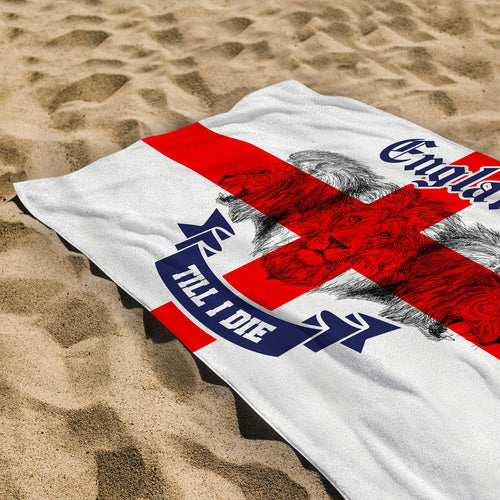 England Till I Die Roaring Lions Lightweight, Microfibre Beach Towel - 150cm x 75cm