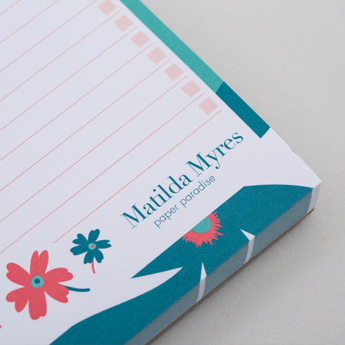 Matilda Myres | Slim List Pad with Magnetic Strip | Teal Floral