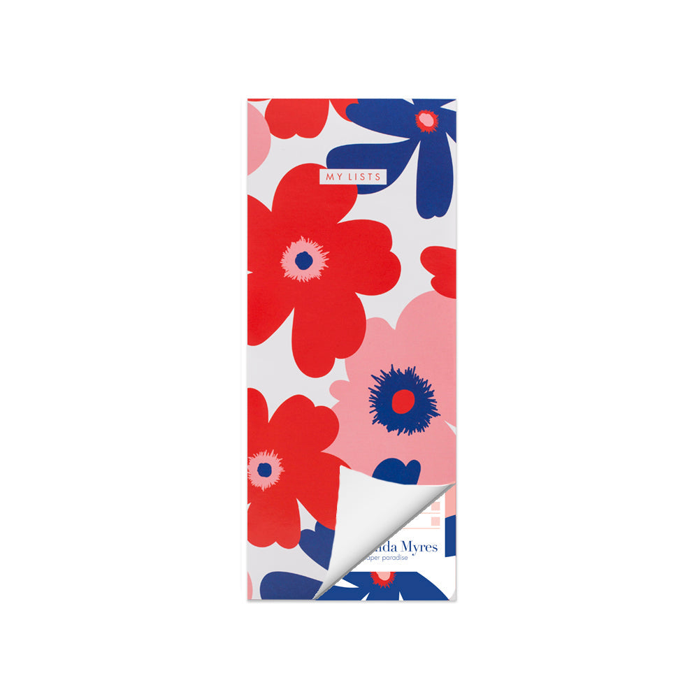 Matilda Myres | Slim List Pad with Magnetic Strip | Red Floral