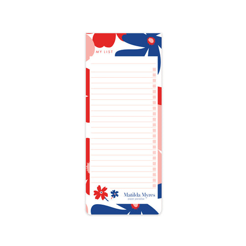 Matilda Myres | Slim List Pad with Magnetic Strip | Red Floral