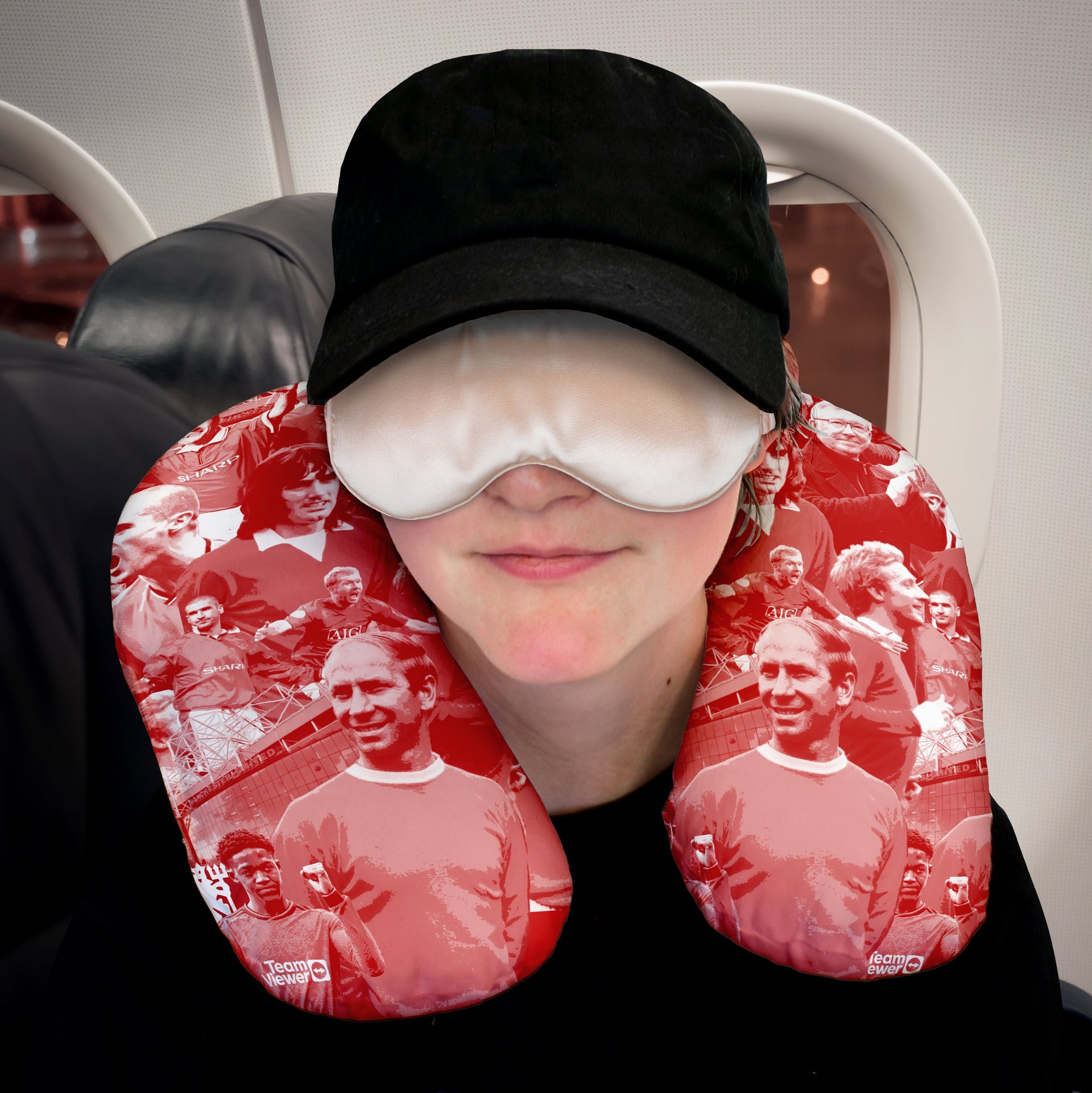 Manchester Red Montage - Retro Football Travel Pillow