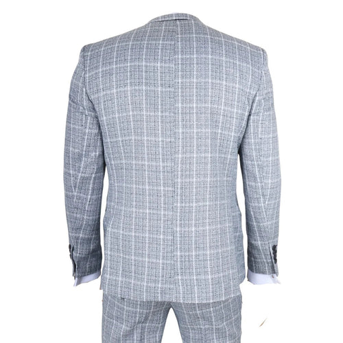 IM11 - Men's Light Blue 3 Piece Plaid Check Suit
