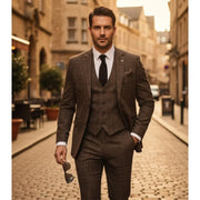 IM11 - Men's Dark Brown 3 Piece Plaid Check Suit