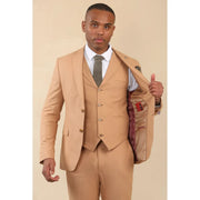 TP-23 - Men's Camel 3 Piece Linen Summer Wedding Suit