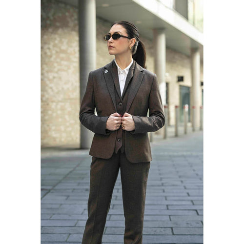 TPW-AK-06 - Women's Brown 3 Piece Herringbone Tweed Suit