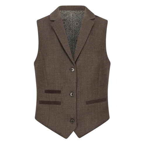 TPW-AK-06 - Women's Brown 3 Piece Herringbone Tweed Suit