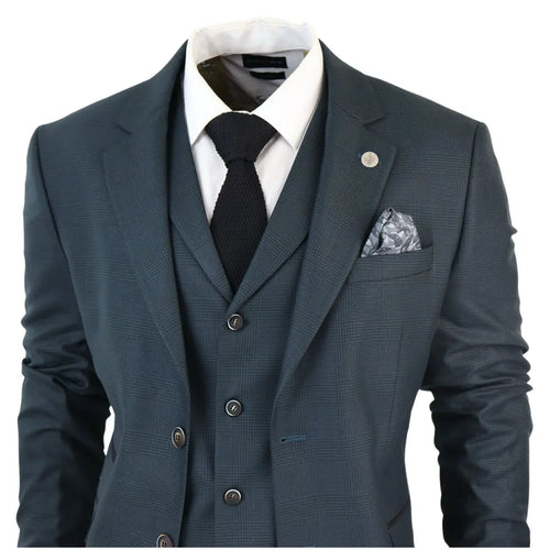 AK-07 - Men's 3 Piece Olive Check Suit
