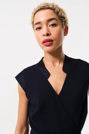 Urbain Satin Back Crepe Wrap Midi Dress - Navy