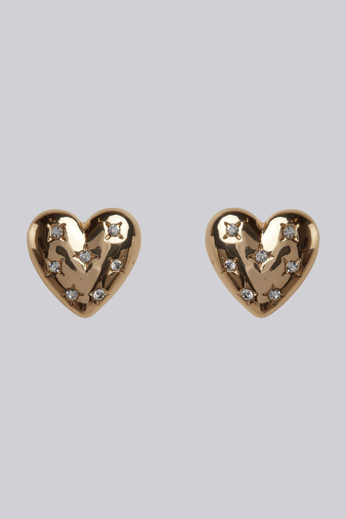 Louche Lettice Large Gold Diamante Heart Stud Earrings