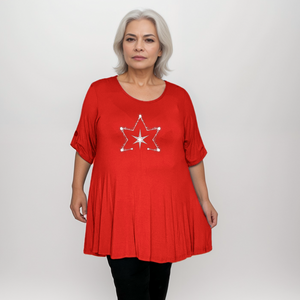 Double Star Plus-Size Button Sleeve Swing Top