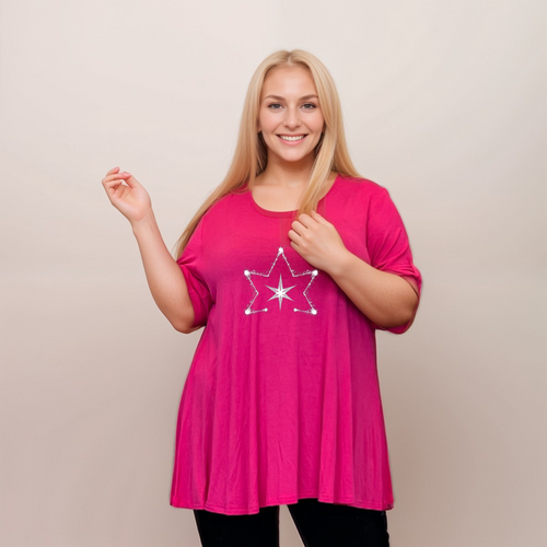 Double Star Plus-Size Button Sleeve Swing Top