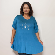 Double Star Plus-Size Button Sleeve Swing Top