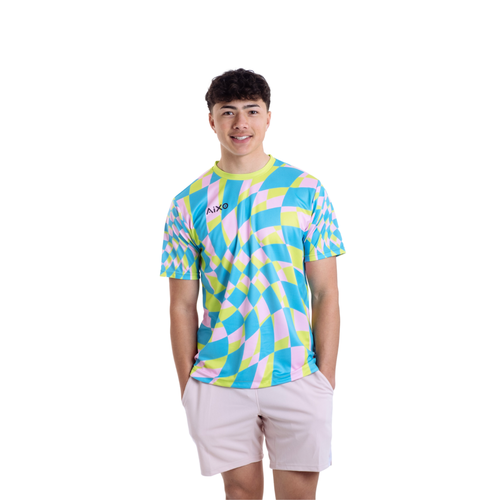 Aixo Checker Mens T Shirt Lime Check
