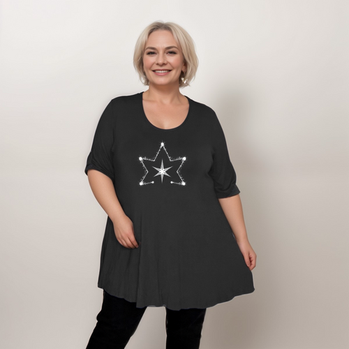Double Star Plus-Size Button Sleeve Swing Top