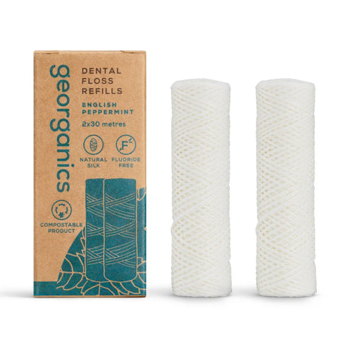 Georganics English Peppermint Dental Floss Refill 2 x 30m – Compostable Corn PLA