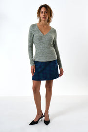 Vinita Soft Marl V-Neck Long Sleeve Top - Green