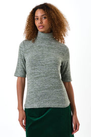 Vista Soft Marl Polo Neck Short Sleeve Top - Green