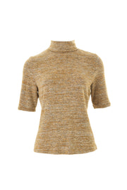 Vista Soft Marl Polo Neck Short Sleeve Top - Mustard
