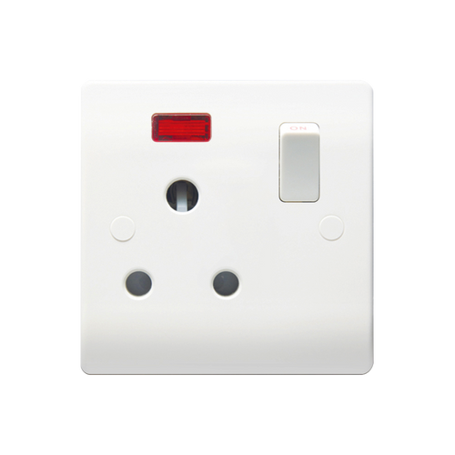 Caradok 1G 15A SP Switched Socket c/w Neon Round Pin
