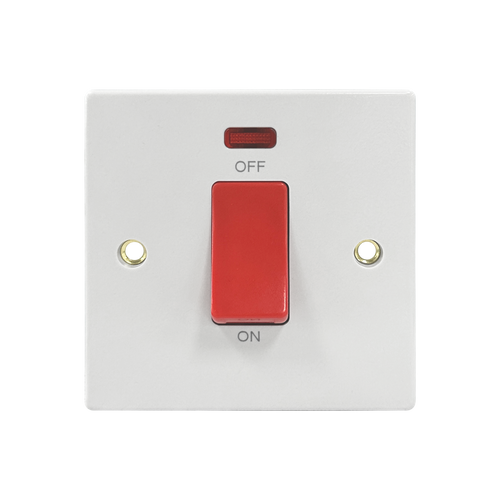 Caradok 1G 45A DP Switch c/w Neon Squared Edge