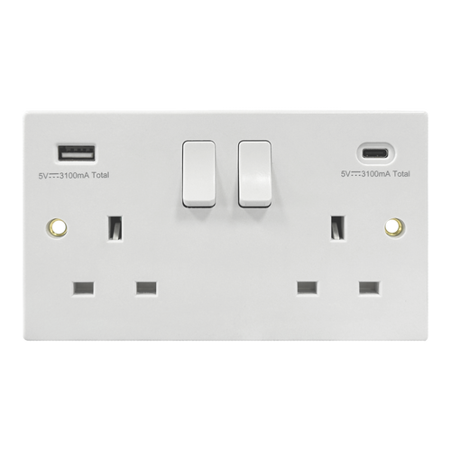 Caradok 2G 13A Switched Socket USB A + C Squared Edge