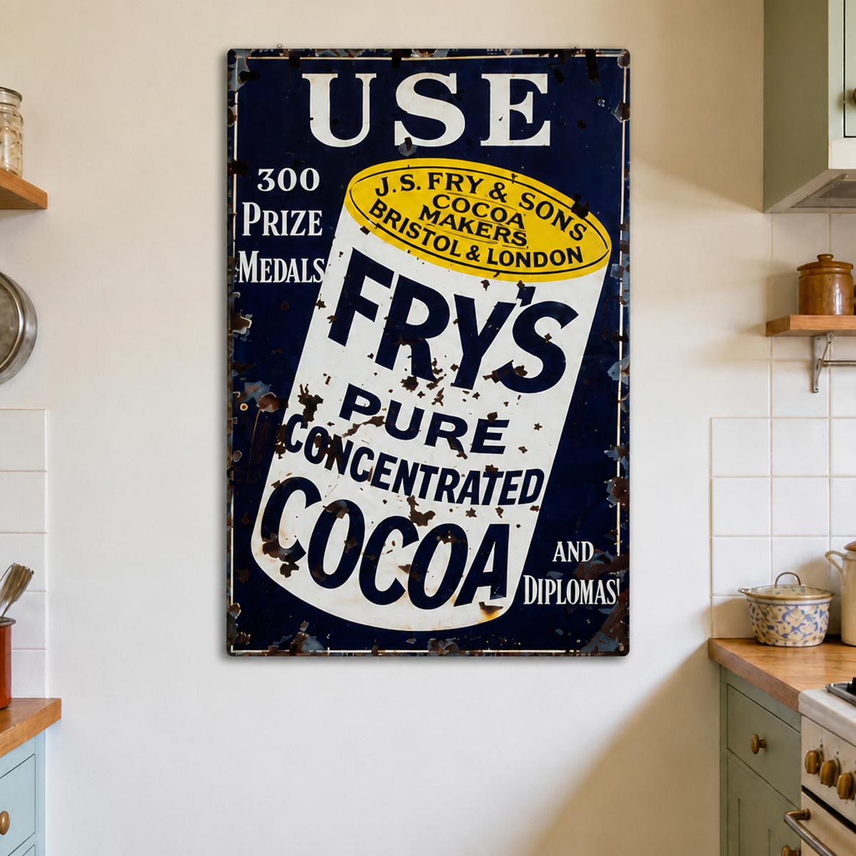 Vintage Frys Cocoa Chocolate Metal Advertising Wall Sign