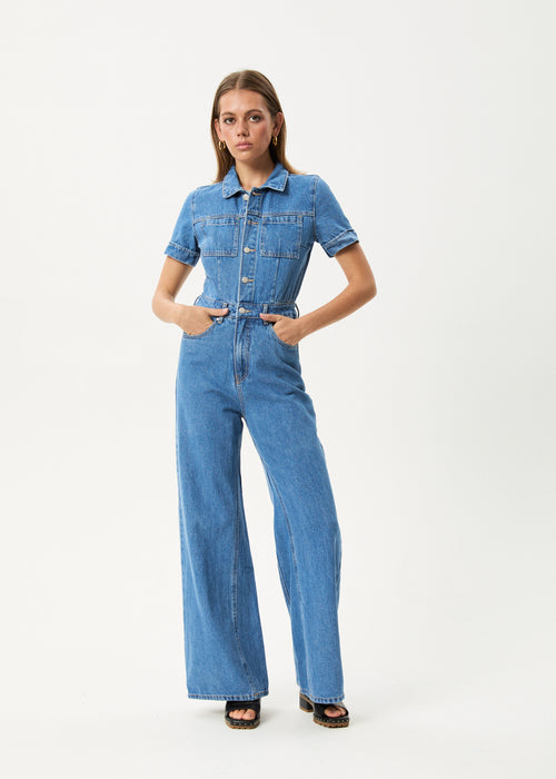 Afends Miami- Denim Flared Jumpsuit