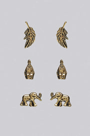 Wilder 3 Pack Elephant Tribal Gold Earrings
