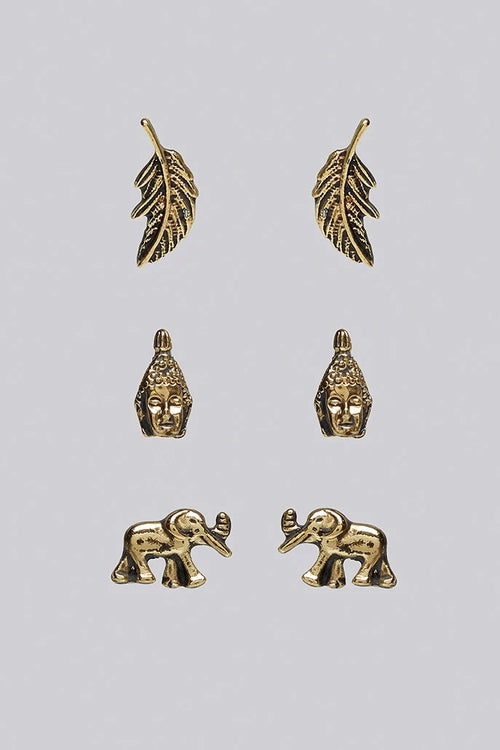 Wilder 3 Pack Elephant Tribal Gold Earrings