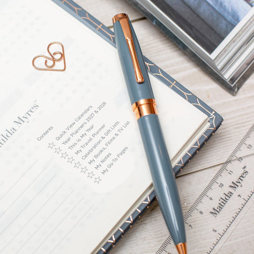 Matilda Myres | 2027 Diary - A5 Weekly Planner with Rose Gold Wiro | Week-to-View in Grey