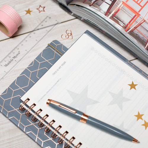 Matilda Myres | 2027 Diary - A5 Weekly Planner with Rose Gold Wiro | Week-to-View in Grey