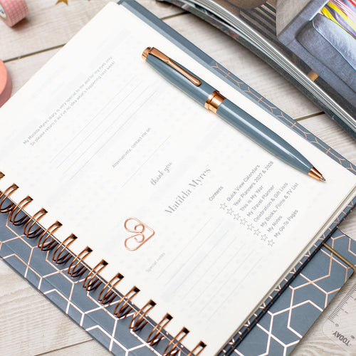Matilda Myres | 2027 Diary - A5 Weekly Planner with Rose Gold Wiro | Week-to-View in Grey