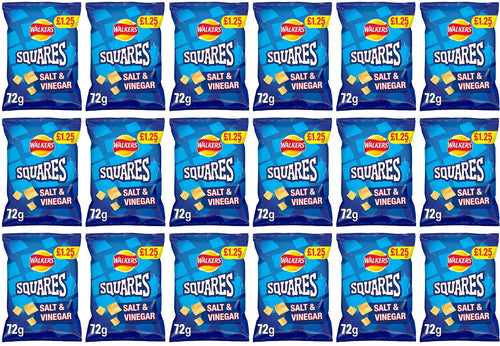 18 x Walkers Squares Salt & Vinegar - 72GM